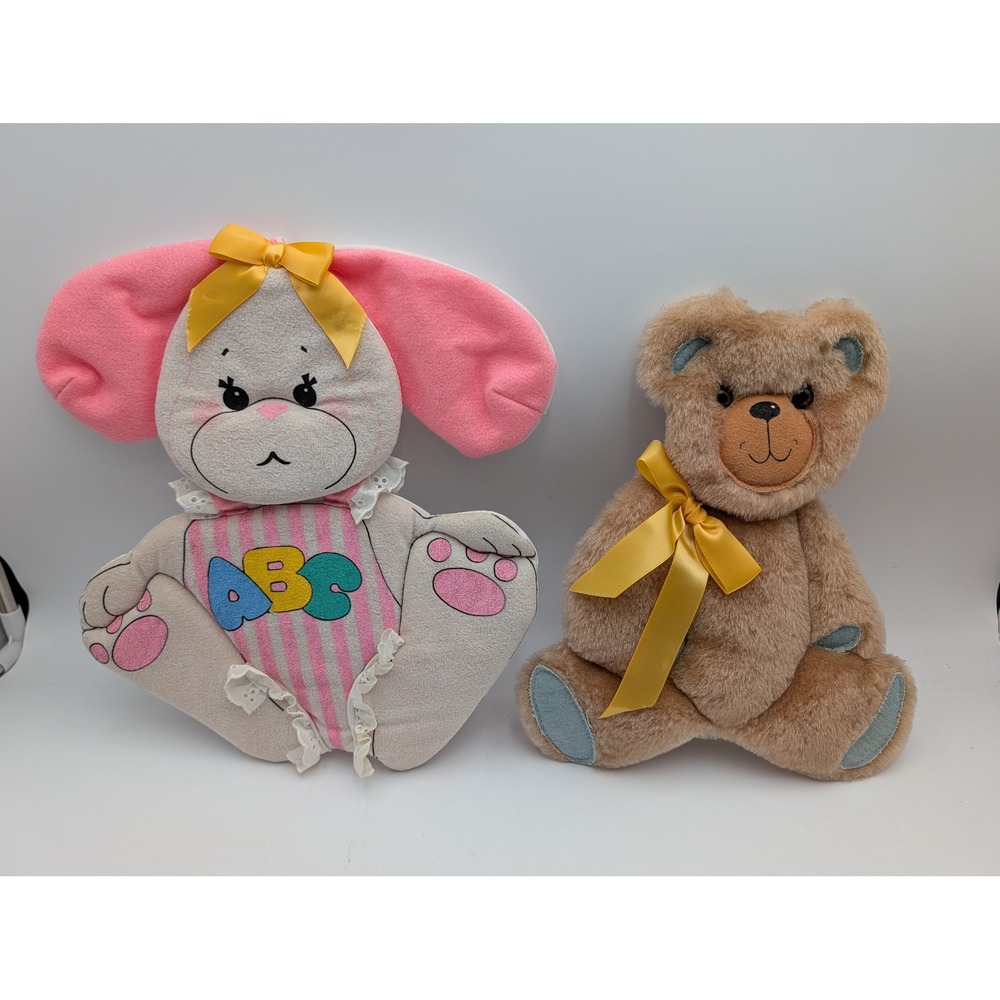 Infantino Wall Decor Plush Set‎ Pink Brown Bunny Bear ABC Vintage Nursery 2pc